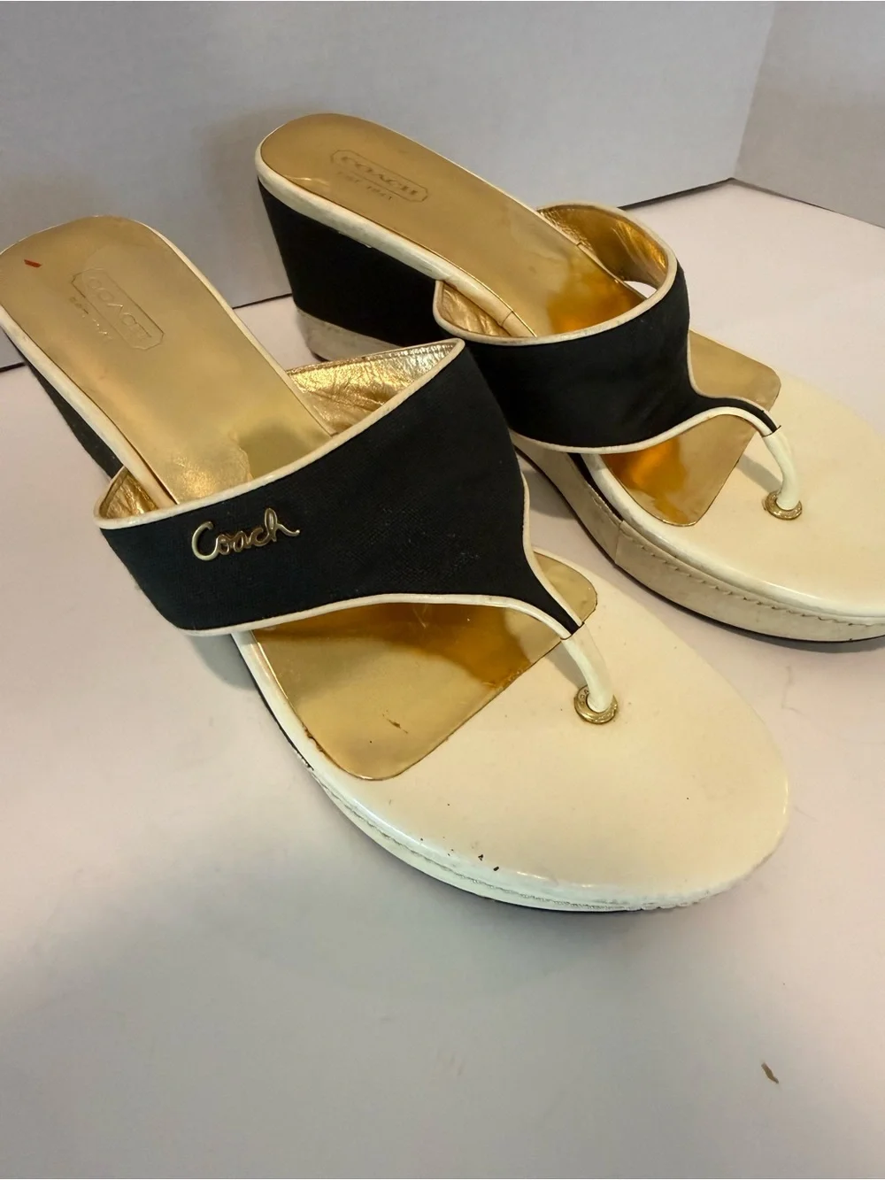 Coach Felecia Canvas and Patent Wedges Black and White - Picture 6 of 11